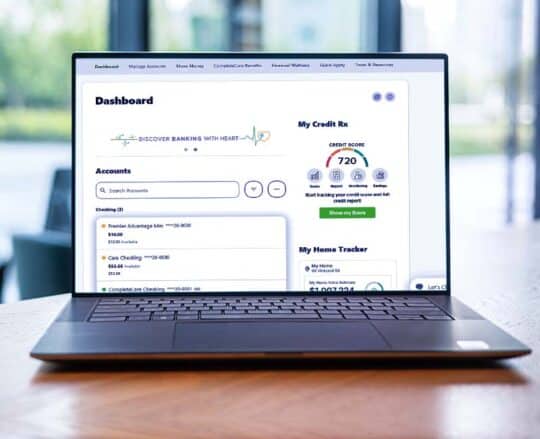 digital banking screen on laptop