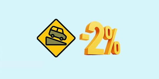 image of car within yellow traffic sign and minus 2% graphic