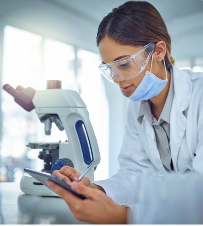 Lab Technician enjoying the convenience of Mobile Banking