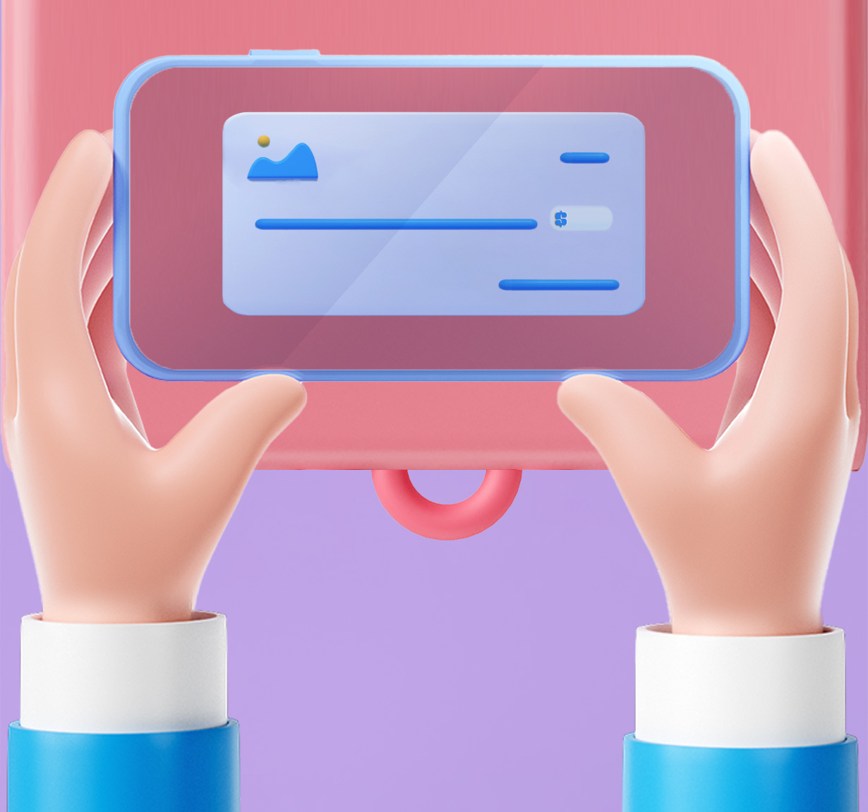 an illustration of two hands holding a mobile phone taking a photo of a check