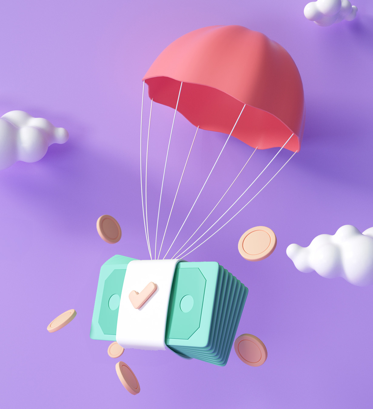Illustration of money with a parachute.