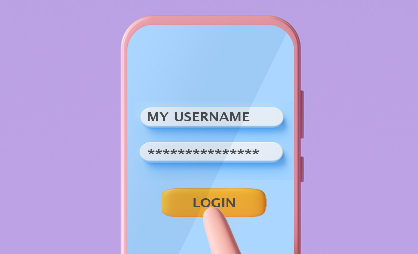Illustration of mobile phone with login on screen.