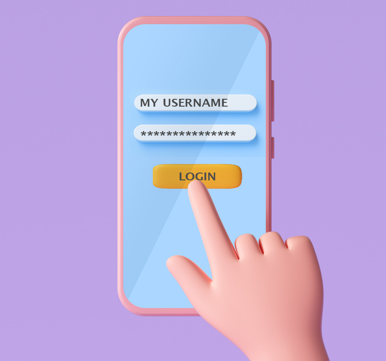 Illustration of mobile phone with login on screen.